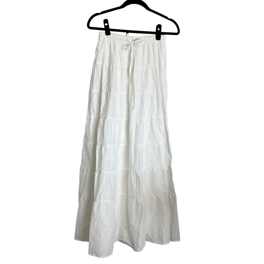NWT Peppermayo Mariella White Linen Cotton Maxi Tiered Skirt SZ 2 Coastal Beach - Picture 2 of 10